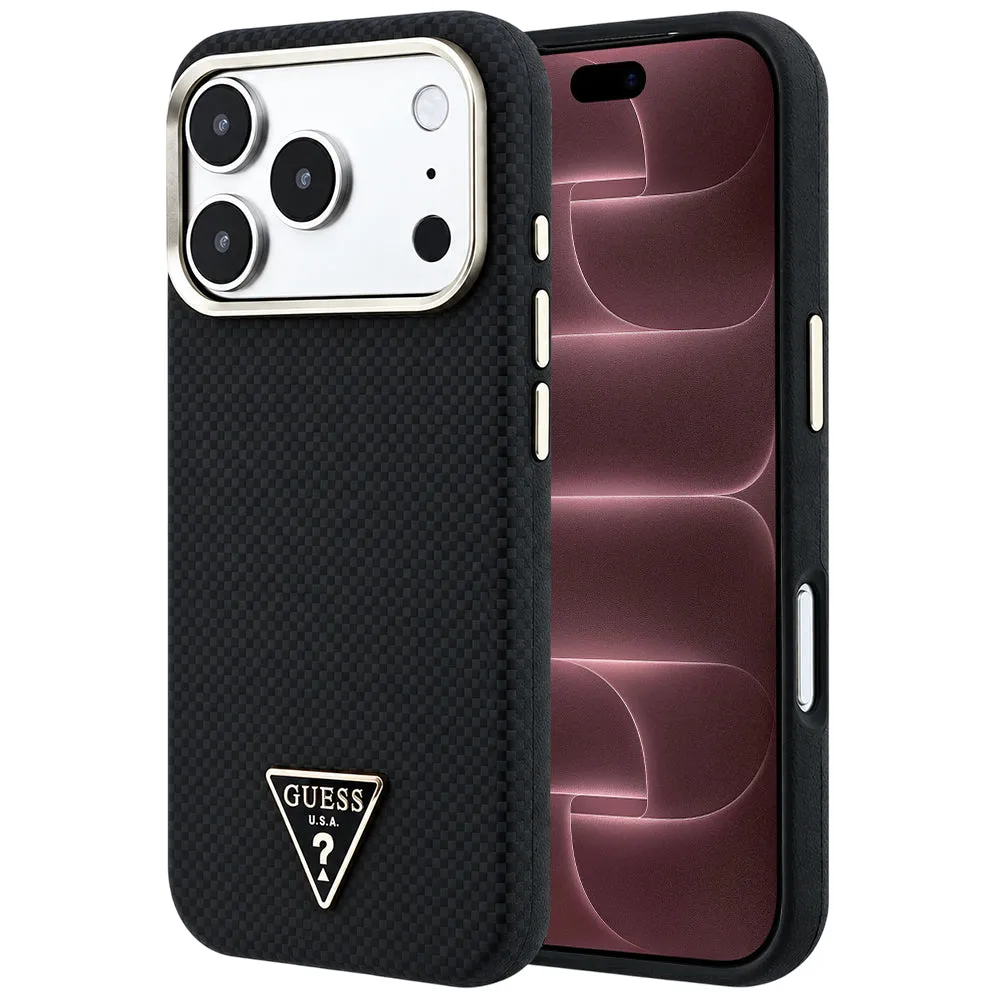 Custodia MagSafe per Apple iPhone 18 Pro Max / 17 Pro Max, Guess, Logo Triangolo Kevlar, Nera - immagine 1