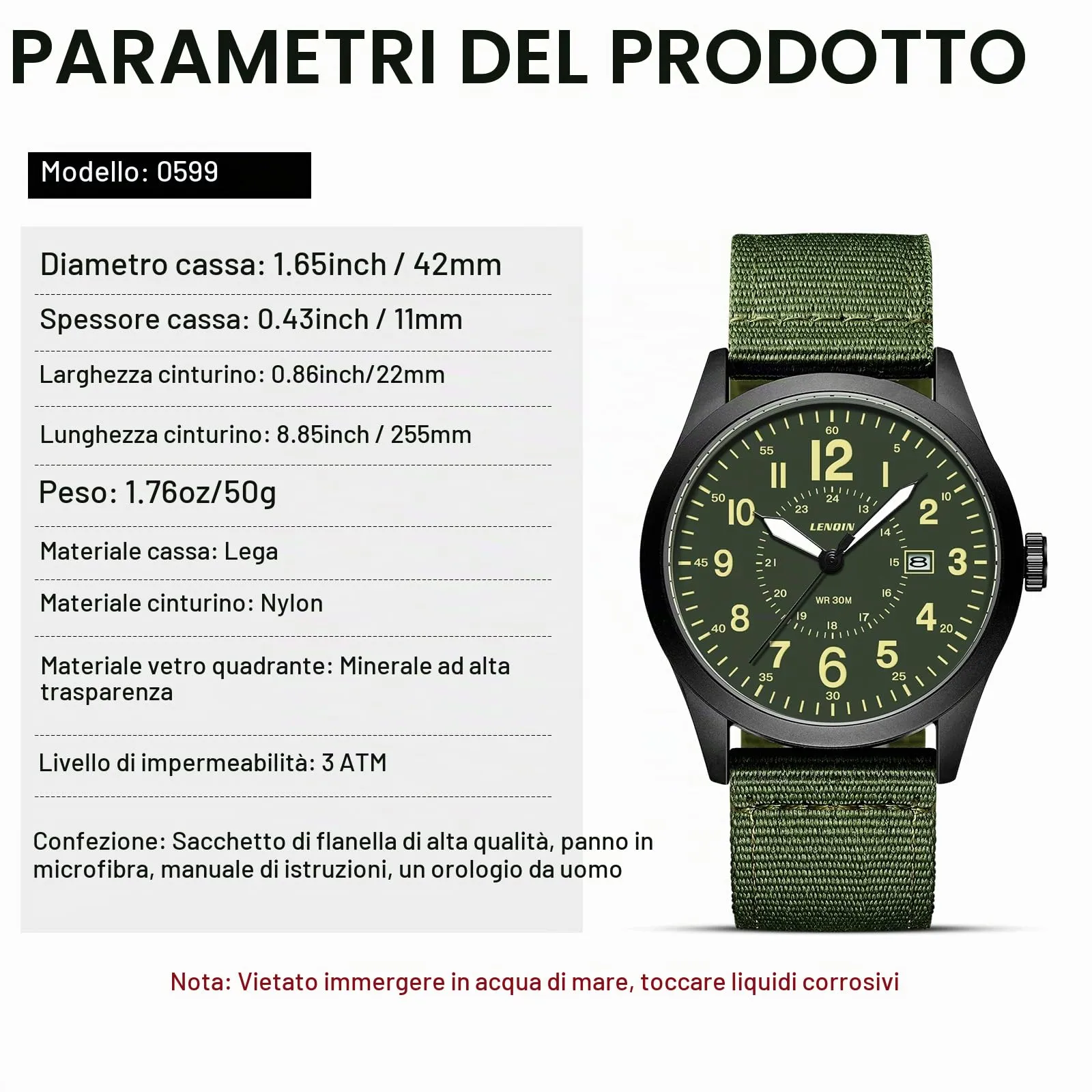 LN LENQIN Orologio Uomo Militare Analogico Quarzo Impermeabile - immagine 6