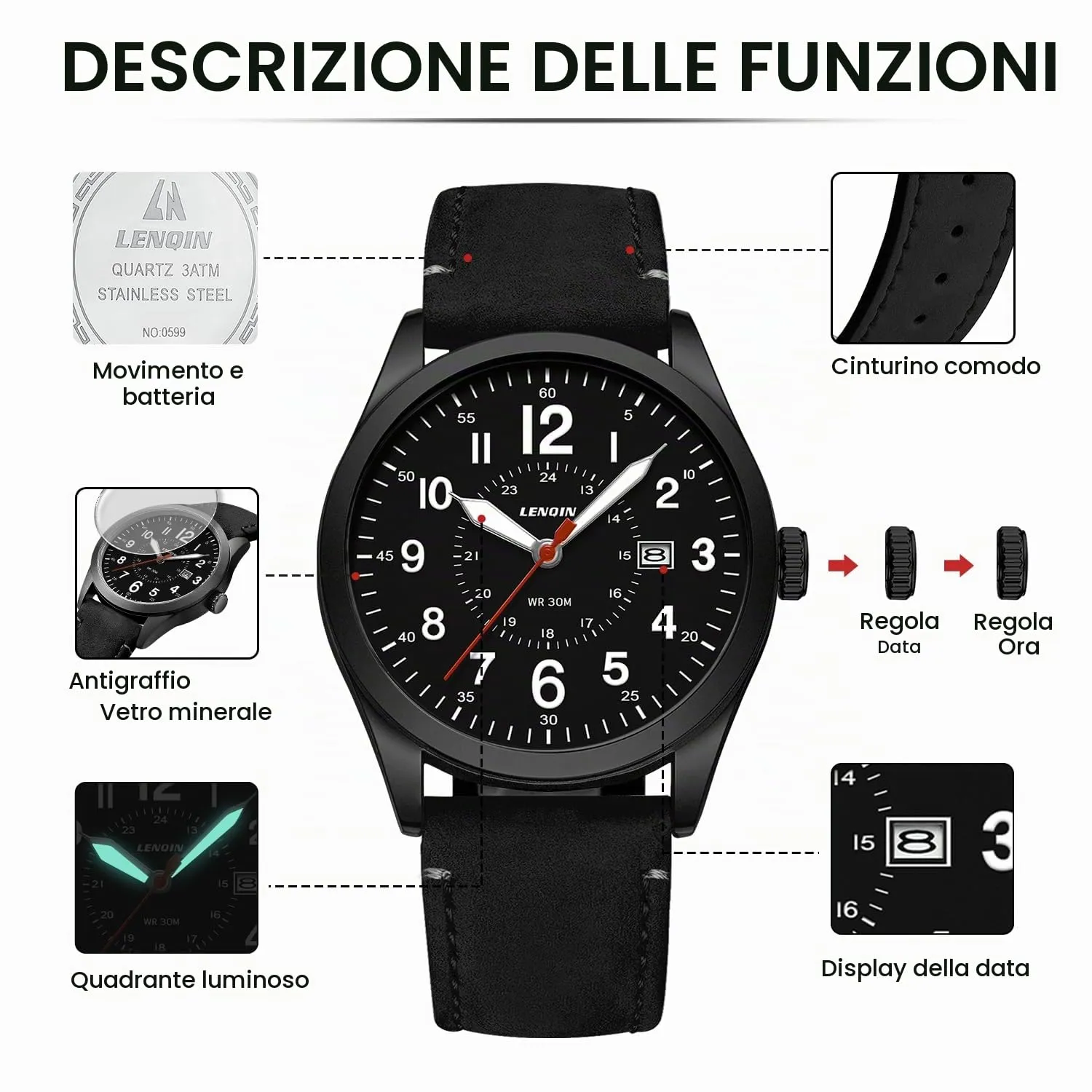 LN LENQIN Orologio Uomo Militare Analogico Quarzo Impermeabile - immagine 6