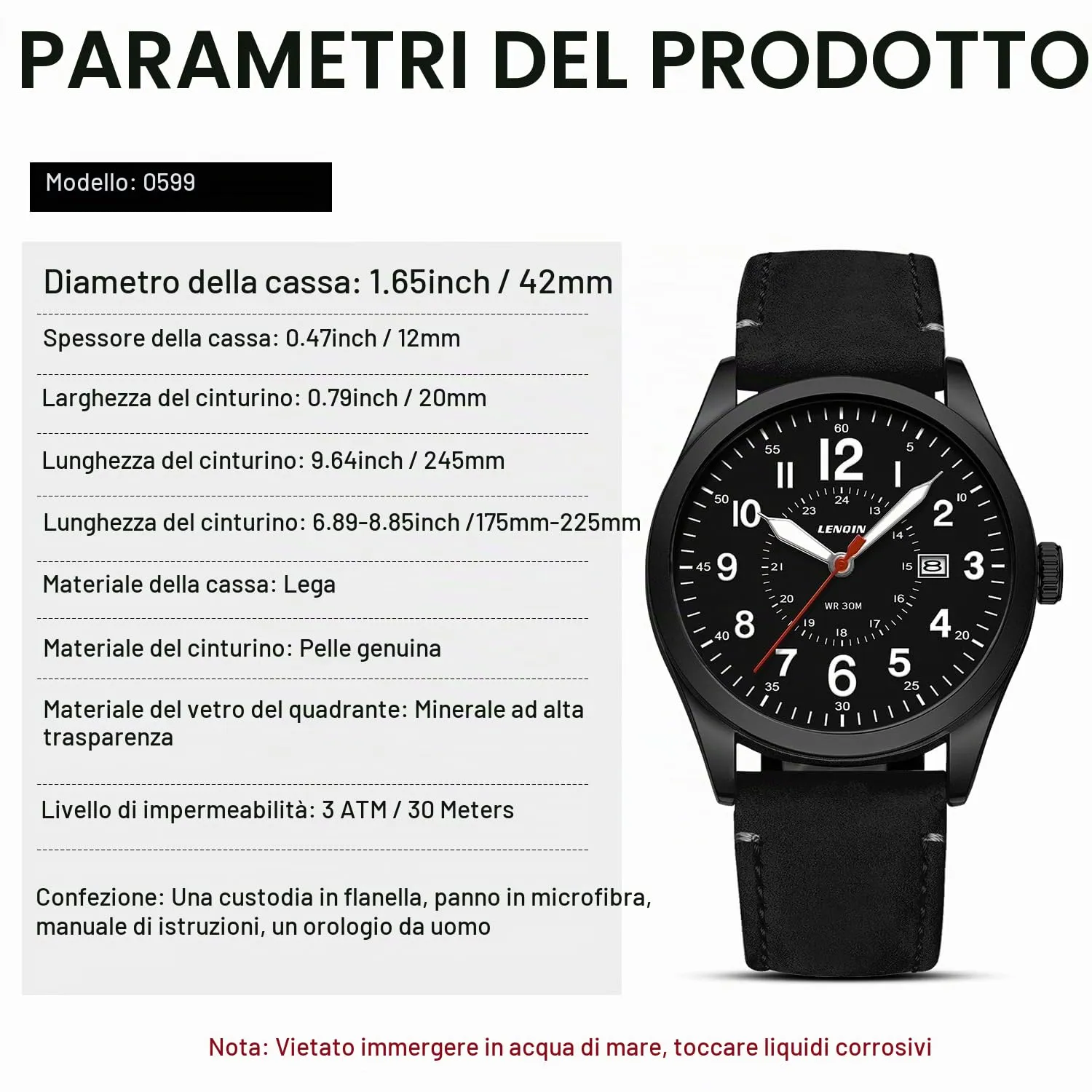 LN LENQIN Orologio Uomo Militare Analogico Quarzo Impermeabile - immagine 7