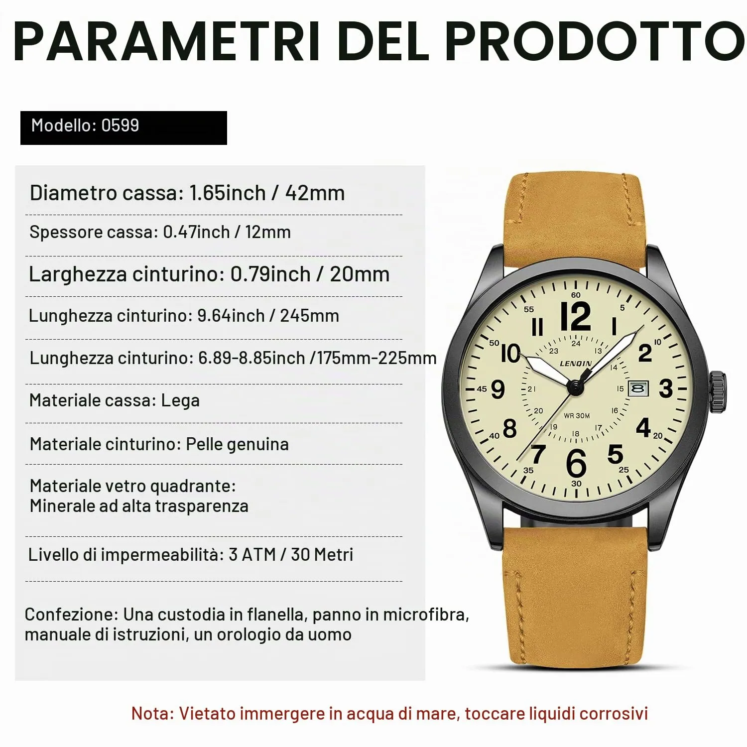 LN LENQIN Orologio Uomo Militare Analogico Quarzo Impermeabile - immagine 7