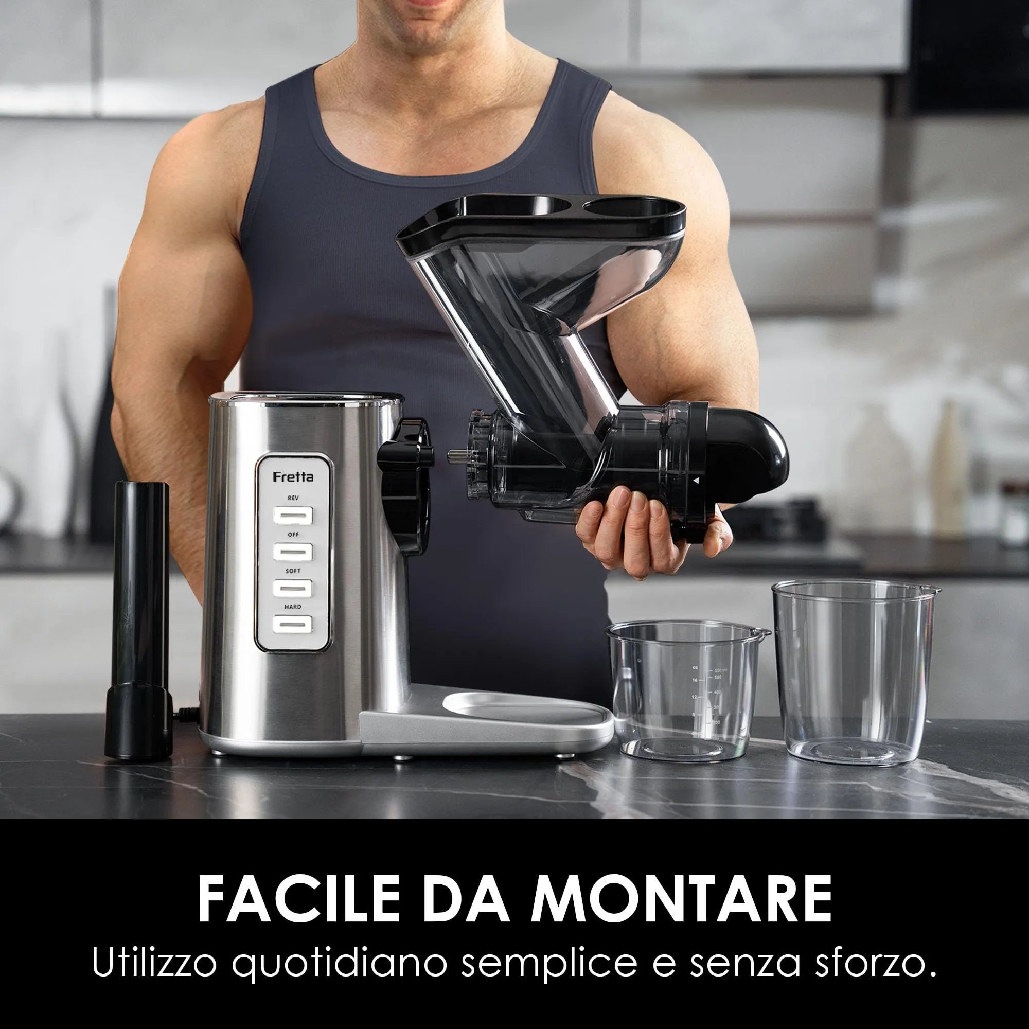 Fretta Estrattore Frutta e Verdura, con Motore DC Silenzioso, Estrattore di Succo a Freddo Senza BPA, in Acciaio Inossidabile, Facile da pulire (Argento) - immagine 5