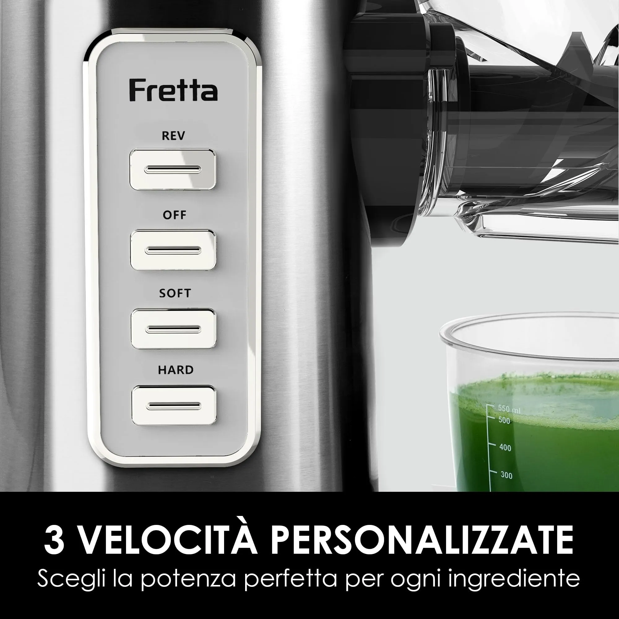 Fretta Estrattore Frutta e Verdura, con Motore DC Silenzioso, Estrattore di Succo a Freddo Senza BPA, in Acciaio Inossidabile, Facile da pulire (Argento) - immagine 7