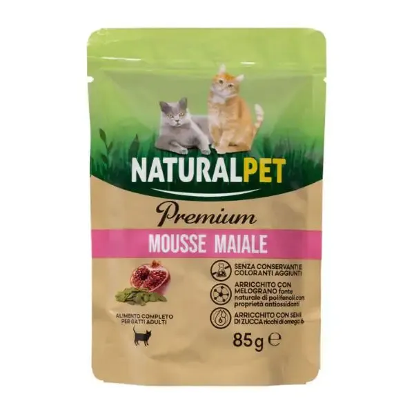 NaturalPet Premium Cat Adult 85gr Maiale e melograno - confezione da 6 pezzi - immagine 1