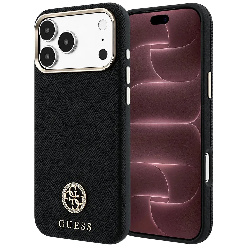 Custodia MagSafe per Apple iPhone 18 Pro Max / 17 Pro Max, Guess, Logo Rotondo con Strass Granulato, Nera - immagine 1