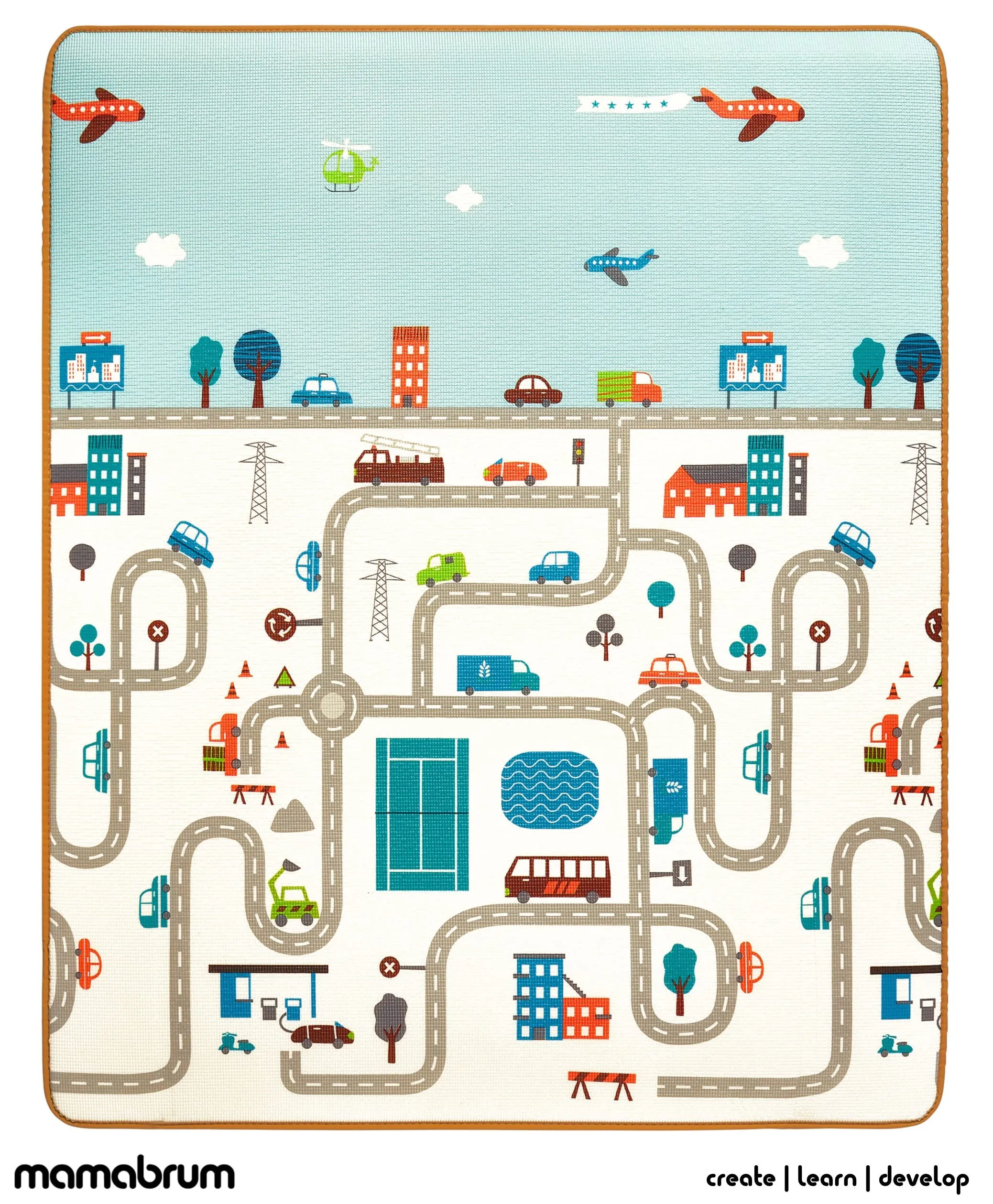 Mamabrum Tappetino da gattonamento pieghevole per bambini - Tappetino da gioco con motivo a zigzag e città, 150 x 180 x 2,0 cm, design su entrambi i lati, superficie antiscivolo in schiuma XPE - immagine 6