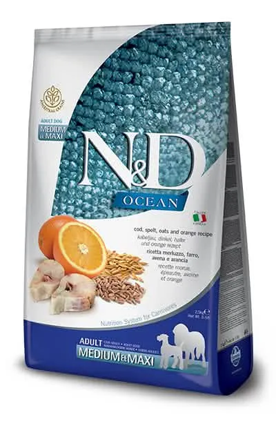 N&d ocean ancestral dog codfish&orange adulto medium maxi 2,5 kg - immagine 1
