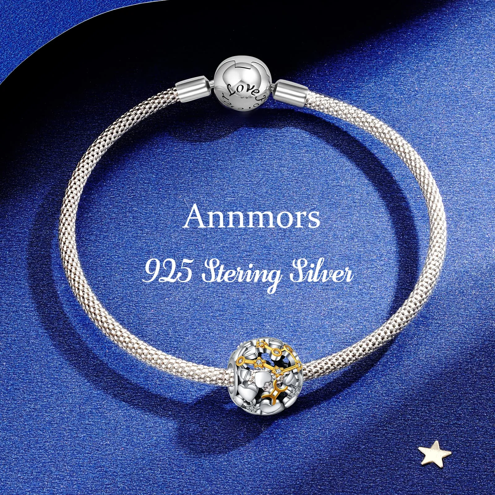Annmors Constellation Birthstone Ciondolo Argento Sterling 925 Charm Bead Gemelli Zirconia Cubica,Compatibile Bracciale Collane Europei, della mamma,donne,amici,compleanno compleanno,regalo Natale - immagine 2