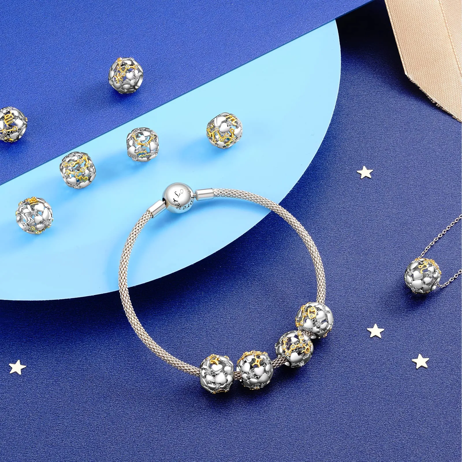 Annmors Constellation Birthstone Ciondolo Argento Sterling 925 Charm Bead Gemelli Zirconia Cubica,Compatibile Bracciale Collane Europei, della mamma,donne,amici,compleanno compleanno,regalo Natale - immagine 3