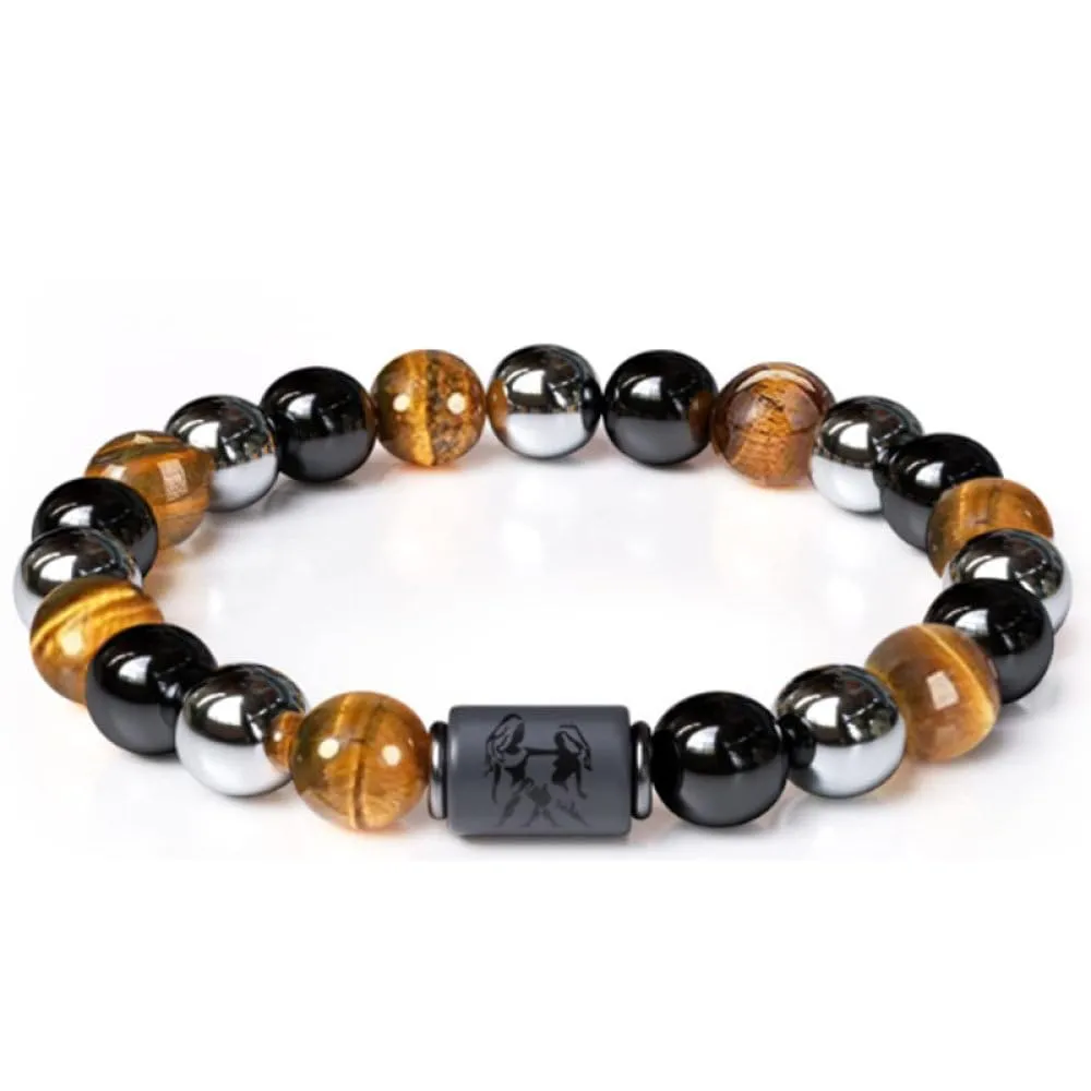 12 Segni Zodiacali Costellazione Bracciale Coppie Bracciale Ossidiana Naturale Ematite Occhio Di Tigre Pietra Perline Yoga Bracciale Per Donna Uomo Gioielli Accessori Regalo, Gemelli, Braccialetto El - immagine 1