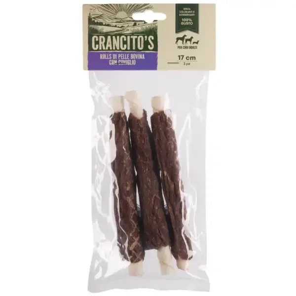 Crancito's snack naturale Dog Adult Rolls di pelle bovina Bovino e coniglio - 3 pezzi (scadenza: 31/03/2027) - immagine 1