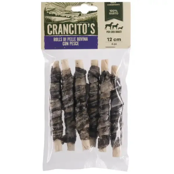 Crancito's snack naturale Dog Adult Rolls di pelle bovina Bovino e pesce - 6 pezzi (scadenza: 31/03/2027) - immagine 1
