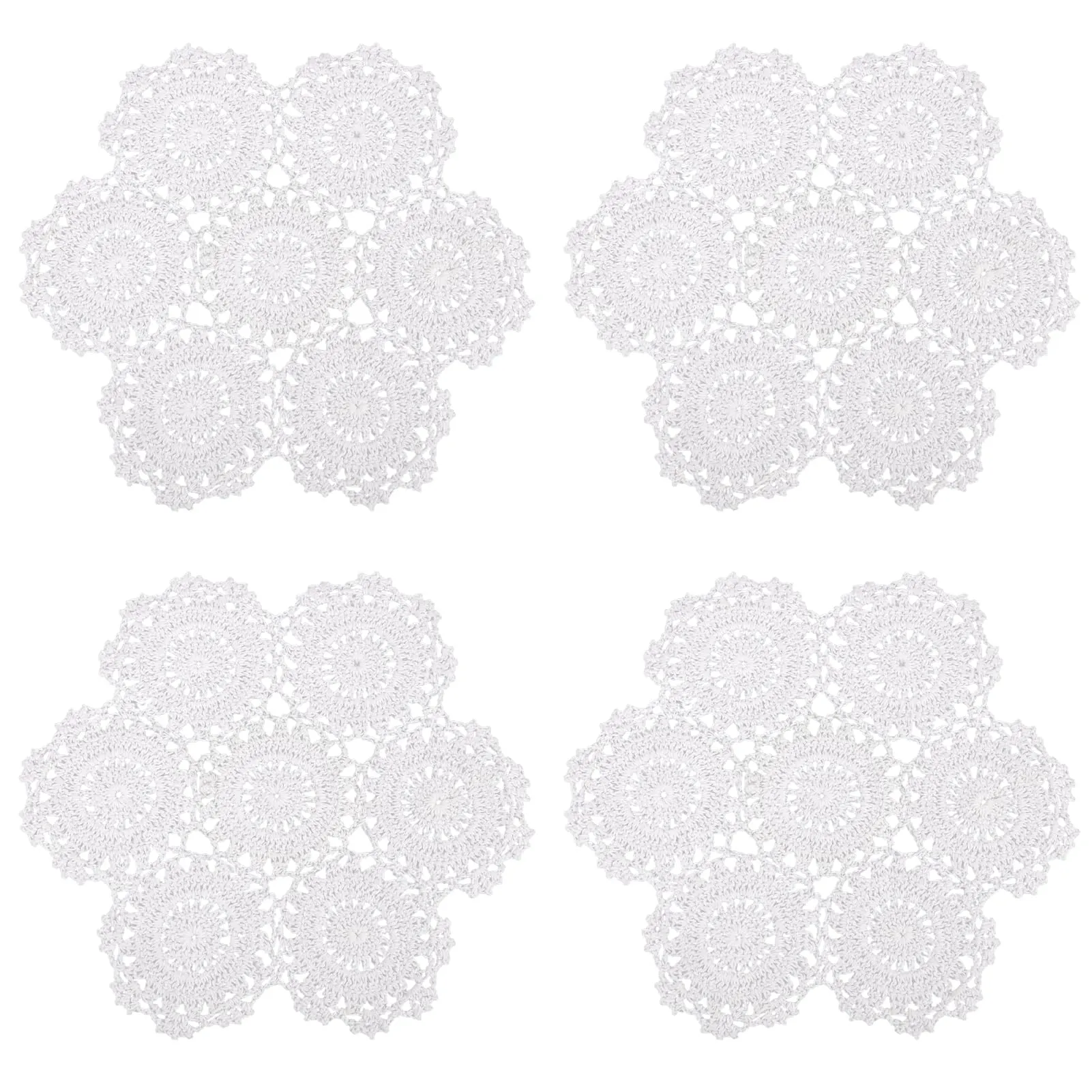 kilofly Confezione da 4 centrini in pizzo di cotone all'uncinetto, motivo floreale, 25,4 cm, colore: bianco - immagine 1