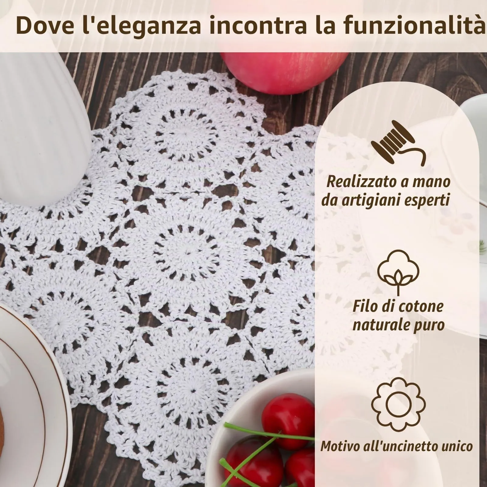kilofly Confezione da 4 centrini in pizzo di cotone all'uncinetto, motivo floreale, 25,4 cm, colore: bianco - immagine 5