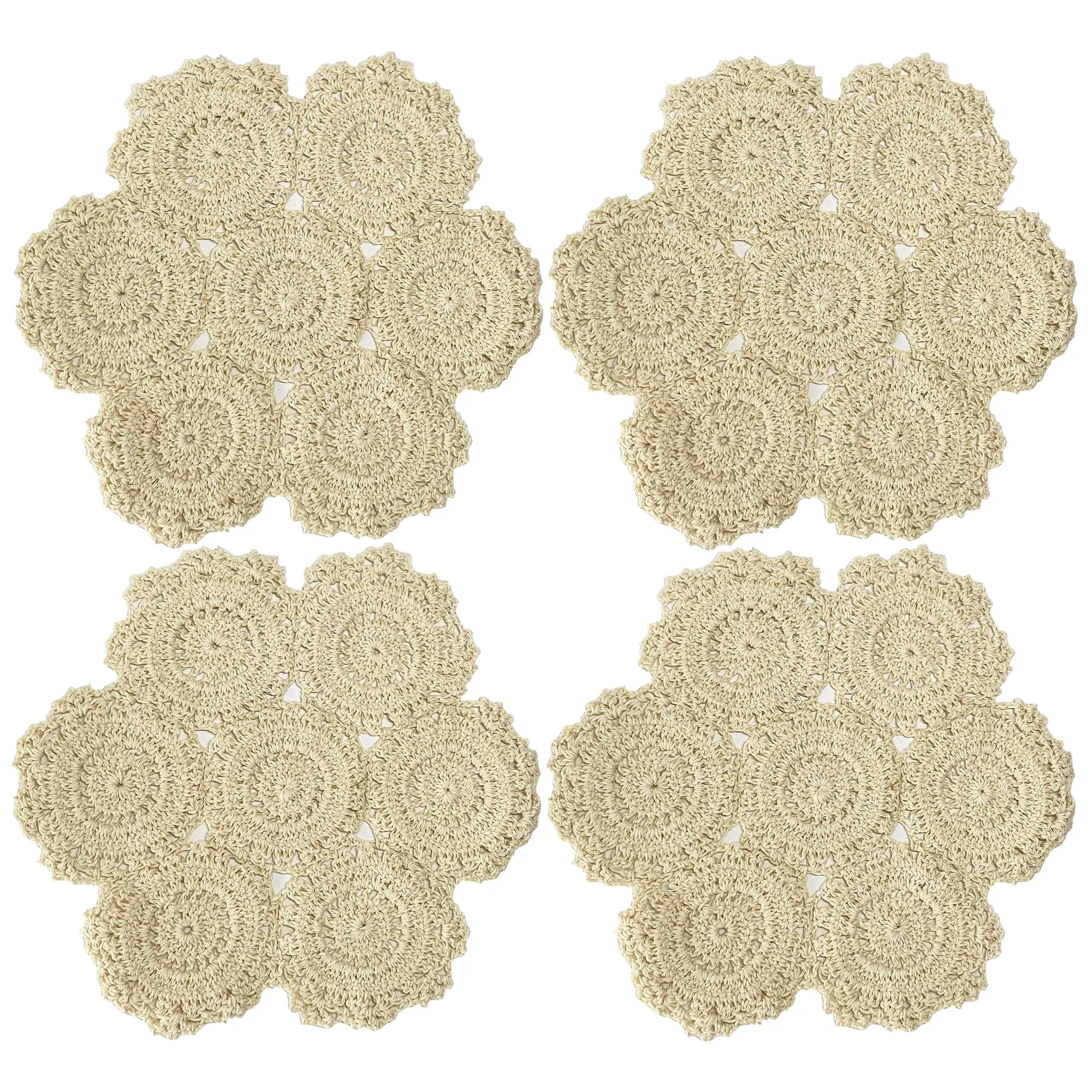 Kilofly - Set di tovagliette all'uncinetto, in cotone, 4 pezzi, colore: Beige, con fiori, 25,4 cm - immagine 8