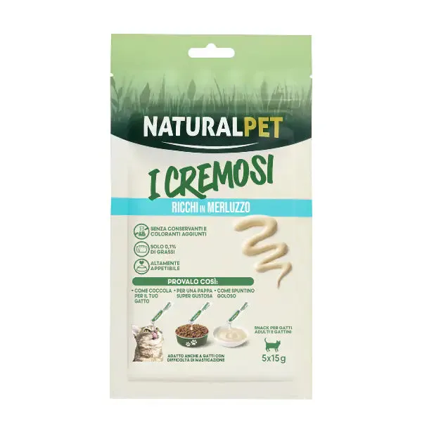 NaturalPet i Cremosi snack per gatti adulti e gattini 75 gr (5x15 gr) Merluzzo - immagine 1
