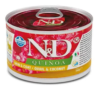 N&d dog quinoa skin & coat quail & coconut 140 g - immagine 1