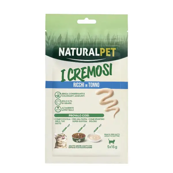 NaturalPet i Cremosi snack per gatti adulti e gattini 75 gr (5x15 gr) Tonno - immagine 1