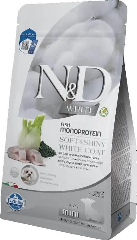 N&d white dog seabass spirulina fennel puppy mini 1,5 kg - immagine 1