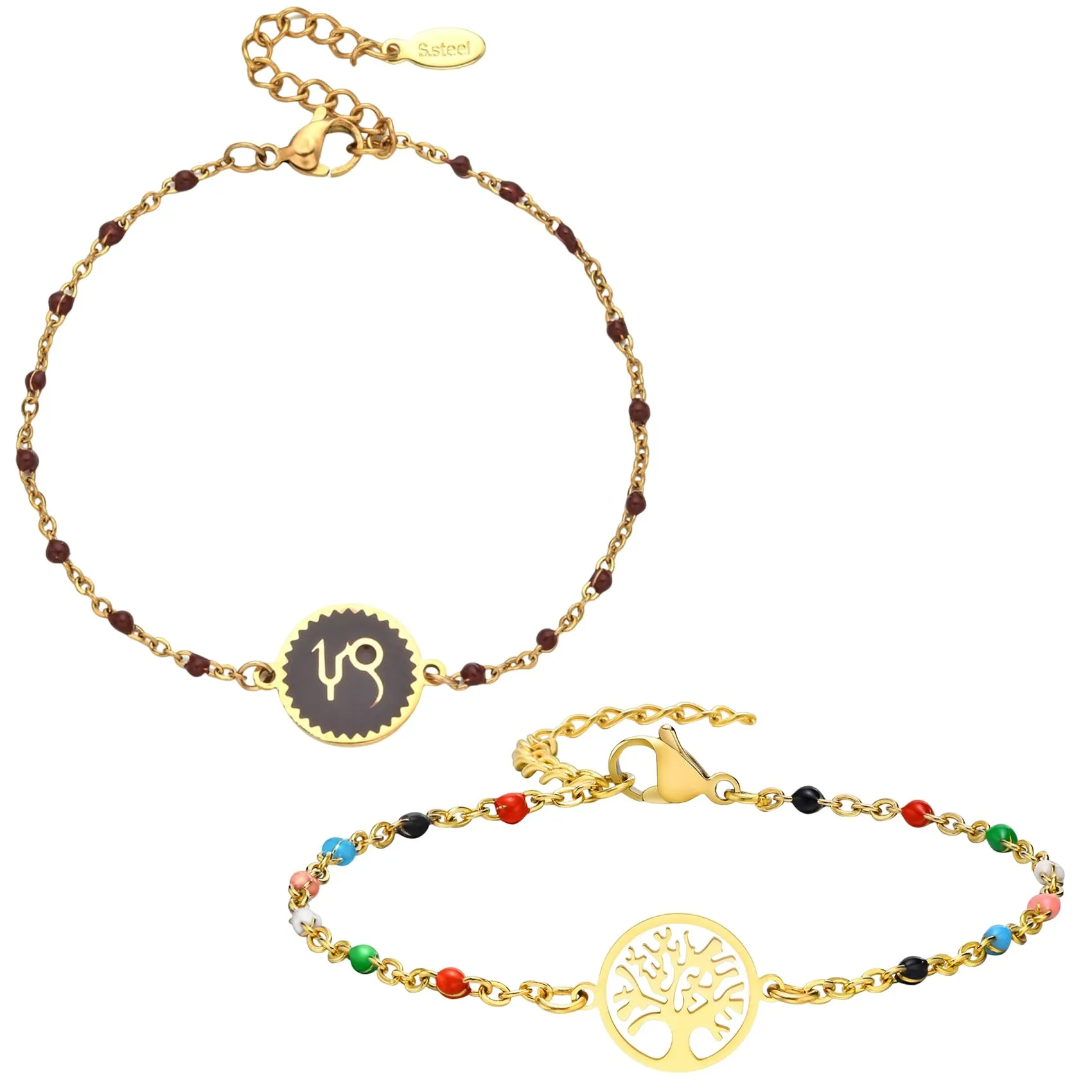 Caimeytie 1 braccialetto con costellazione+1 braccialetto con ciondolo a forma di oroscopo per donna/ragazza/acciaio inossidabile/regalo zodiacale/gioielli astrologia regali per ragazze, 7 inches, - immagine 1