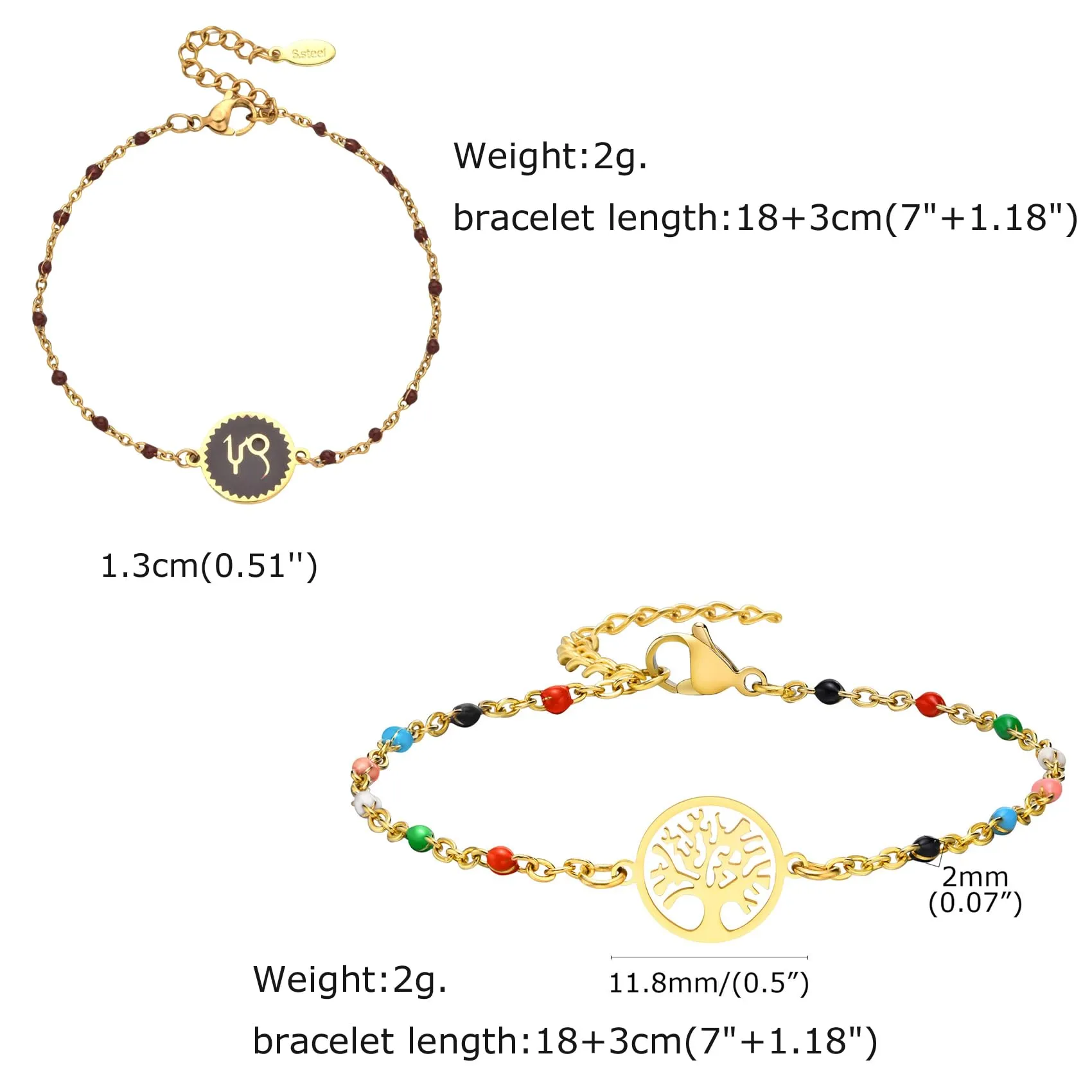 Caimeytie 1 braccialetto con costellazione+1 braccialetto con ciondolo a forma di oroscopo per donna/ragazza/acciaio inossidabile/regalo zodiacale/gioielli astrologia regali per ragazze, 7 inches, - immagine 3