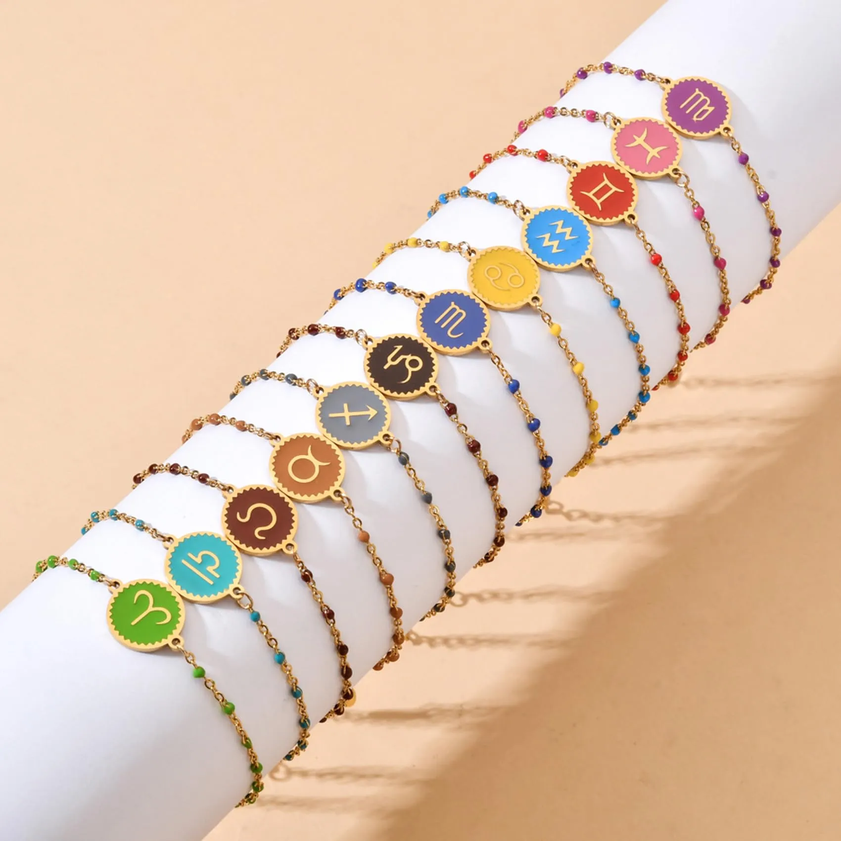 Caimeytie 1 braccialetto con costellazione+1 braccialetto con ciondolo a forma di oroscopo per donna/ragazza/acciaio inossidabile/regalo zodiacale/gioielli astrologia regali per ragazze, 7 inches, - immagine 4