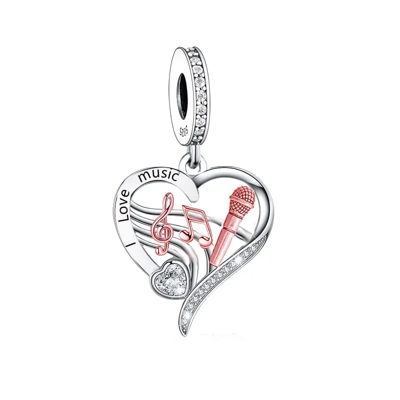 Ciondolo a forma di riccio, con scritta "Mom Music Dance Love Heart Dog Sister ADHD Angel Wing Rose Gold Crystal Bead Ciondolo in argento Sterling 925 compatibile con braccialetti Pandora Moments, 4mm - immagine 1