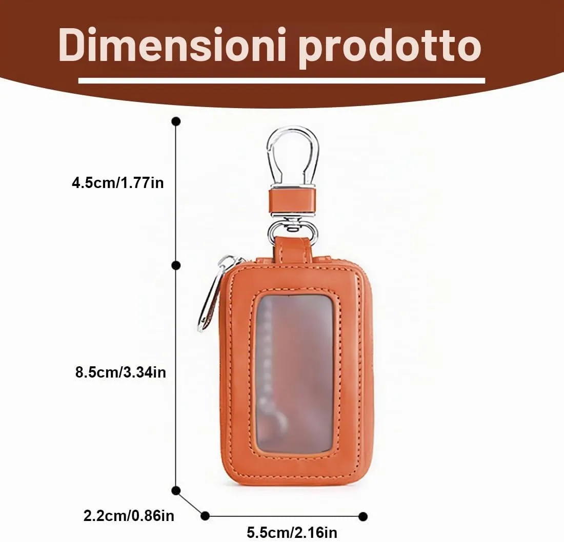 Custodia in Pelle per Chiave dell'auto, Portachiavi in Pelle, con Gancio in Metallo e Cerniera, con Finestra Trasparente, Giallo - immagine 2