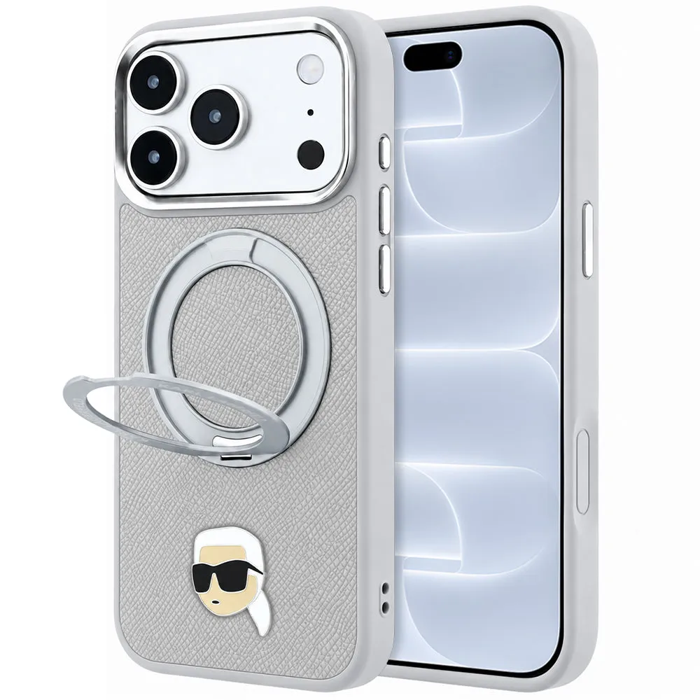 Custodia MagSafe per Apple iPhone 18 Pro / 17 Pro, Karl Lagerfeld, Ring Stand 360 Karl Pin, Grigio - immagine 1