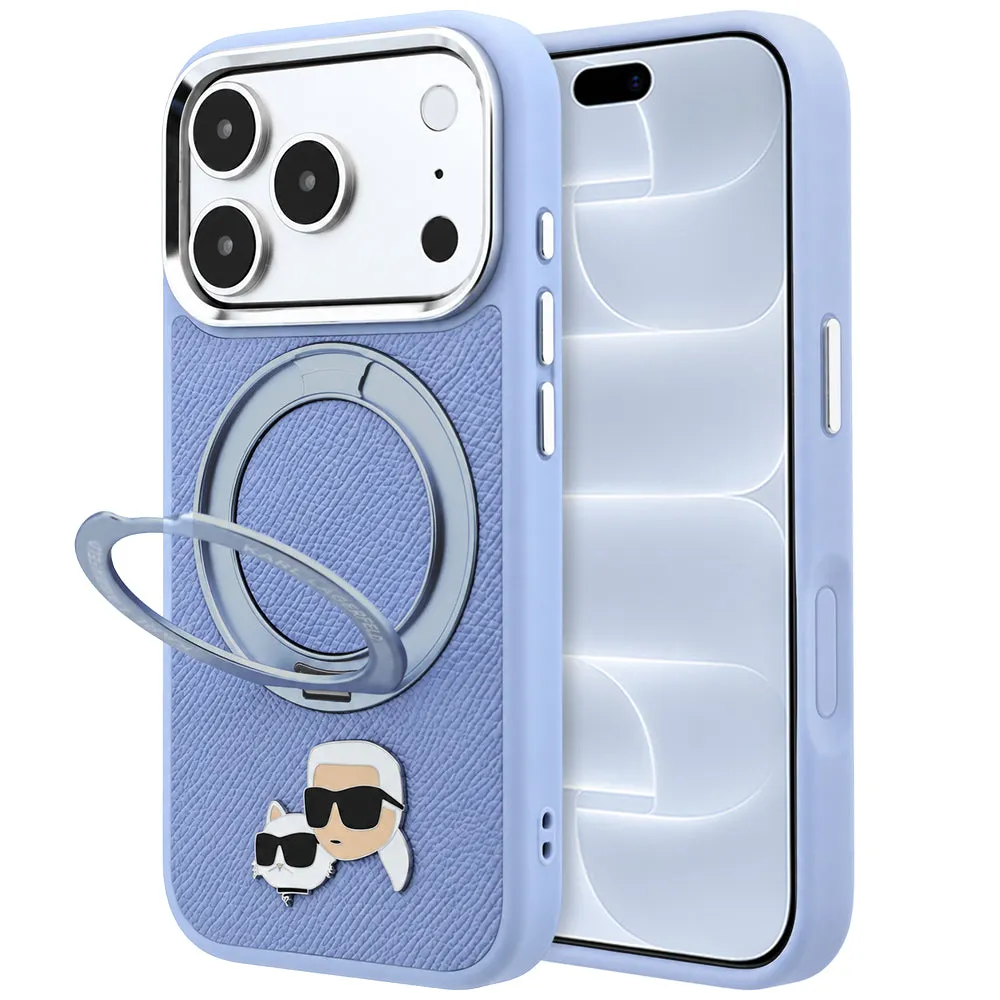 Custodia MagSafe per Apple iPhone 18 Pro / 17 Pro, Karl Lagerfeld, Ring Stand 360 Karl & Choupette Pin, Bleu - immagine 1