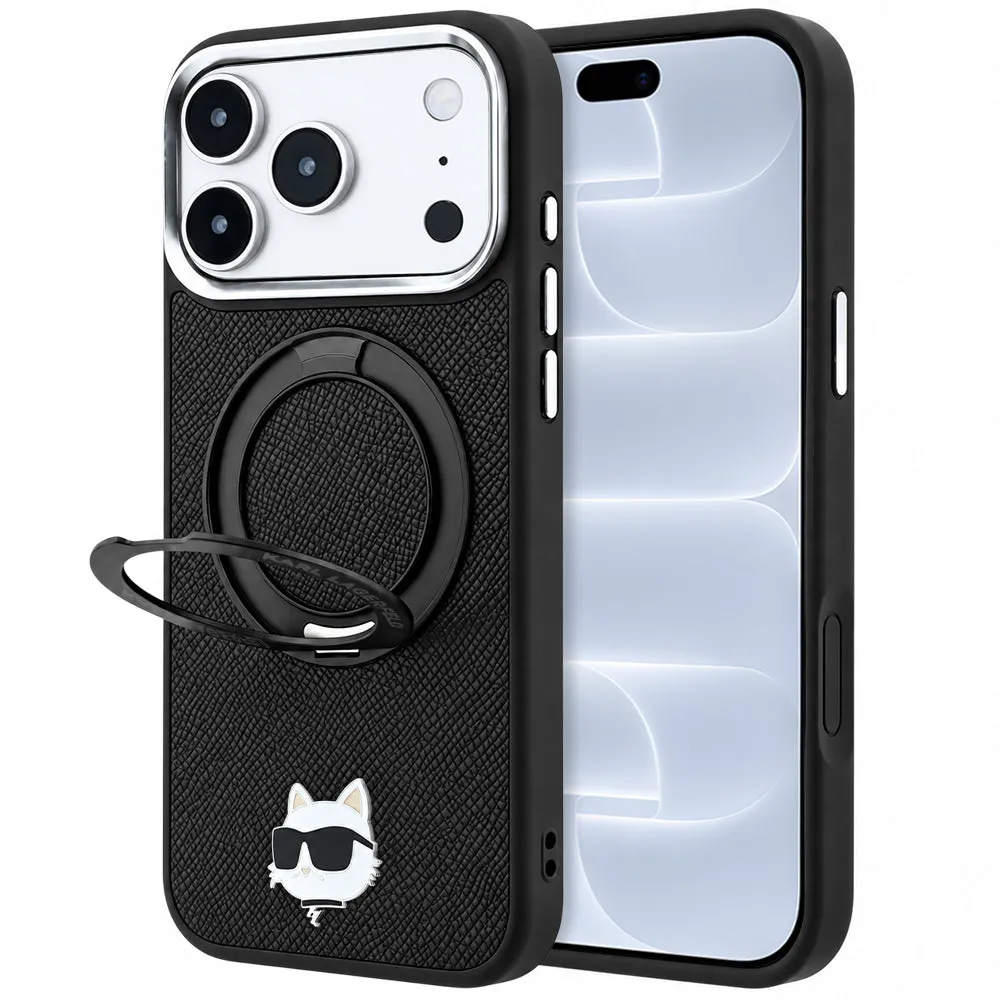 Custodia MagSafe per Apple iPhone 18 Pro / 17 Pro, Karl Lagerfeld, Ring Stand 360 Choupette Pin, Nera - immagine 1