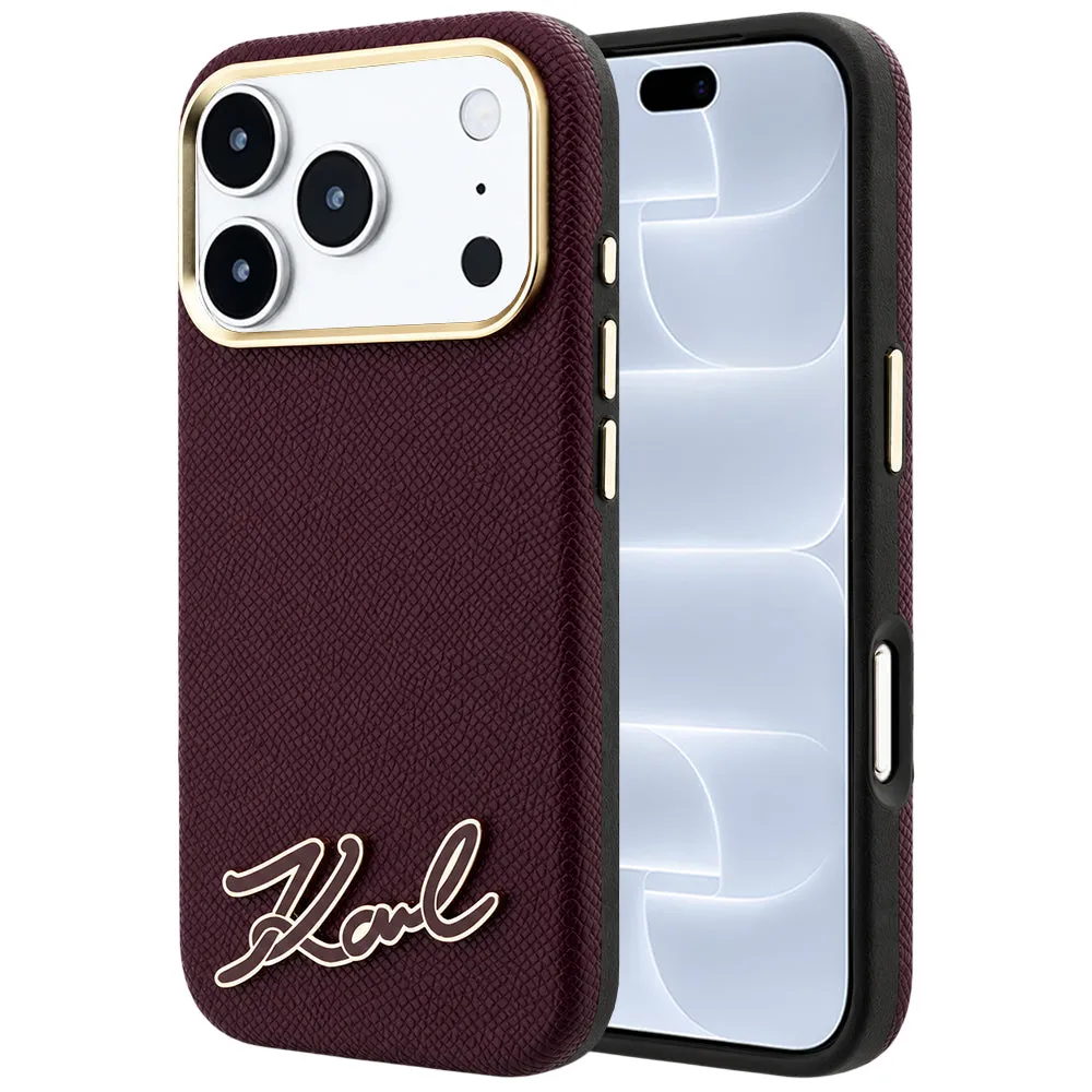 Custodia MagSafe per Apple iPhone 18 Pro / 17 Pro, Karl Lagerfeld, Logo in Resina Granulata, Vinaccia - immagine 1