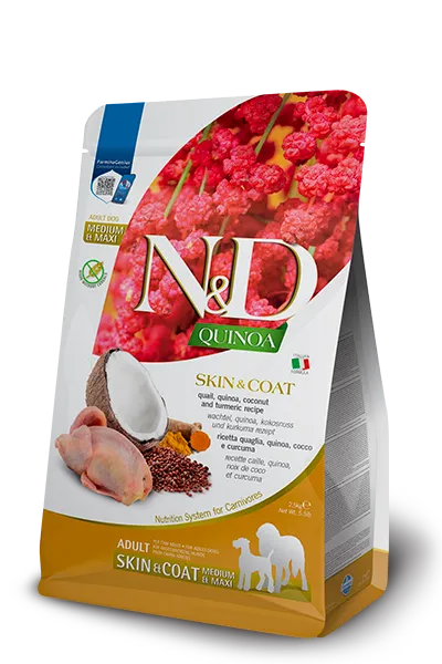 N&d quinoa dog skin&coat quaglia cocco e curcuma adult adult medium/maxi 2,5 kg - immagine 1