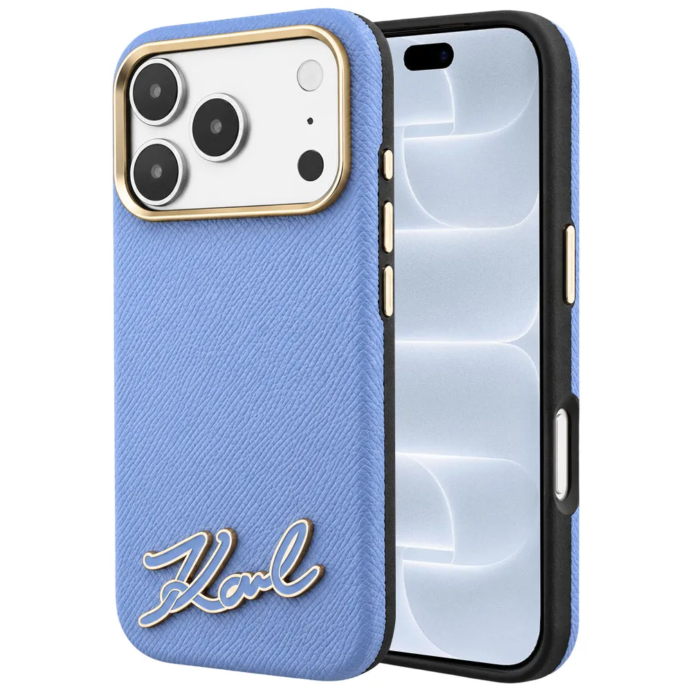 Custodia MagSafe per Apple iPhone 18 Pro / 17 Pro, Karl Lagerfeld, Logo in Resina Granulata, Blu - immagine 1