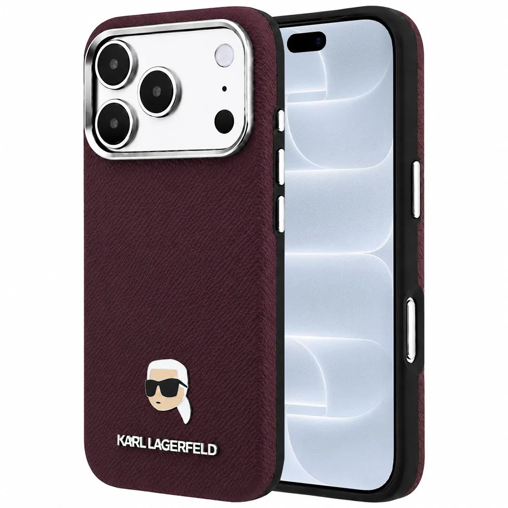 Custodia MagSafe per Apple iPhone 18 Pro / 17 Pro, Karl Lagerfeld, Grained Karl Head's Metal, Vinaccia - immagine 1