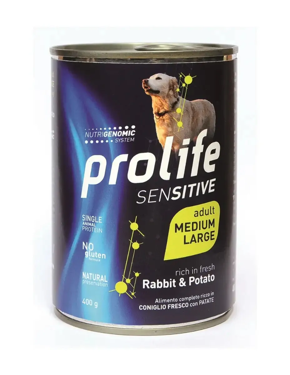 Prolife Sensitive Umido Cane Medium/Large 400 gr Coniglio e patate - confezione da 6 pezzi - Cibo umido per cani - immagine 1
