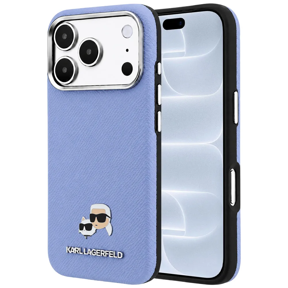 Custodia MagSafe per Apple iPhone 18 Pro / 17 Pro, Karl Lagerfeld, Grained Karl & Choupette Head's Metal, Bleu - immagine 1