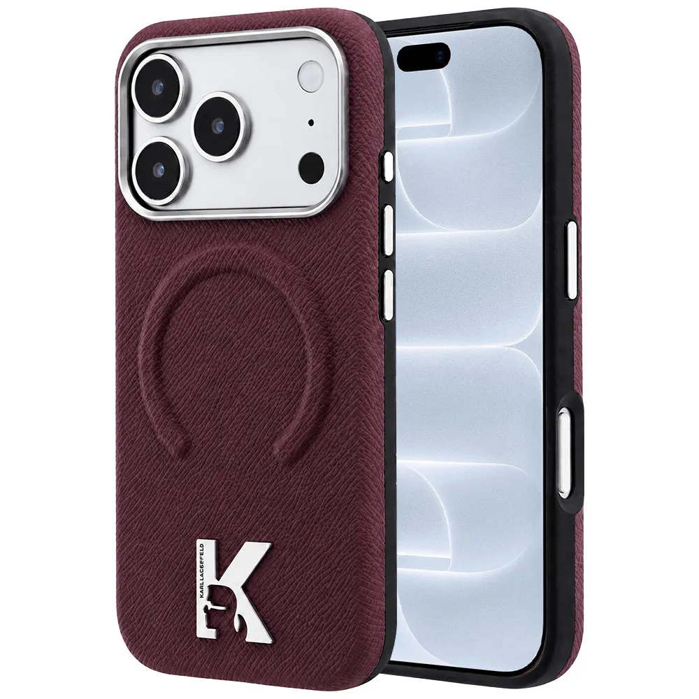 Custodia MagSafe per Apple iPhone 18 Pro / 17 Pro, Karl Lagerfeld, Grained Embossed Ring, Vinaccia - immagine 1