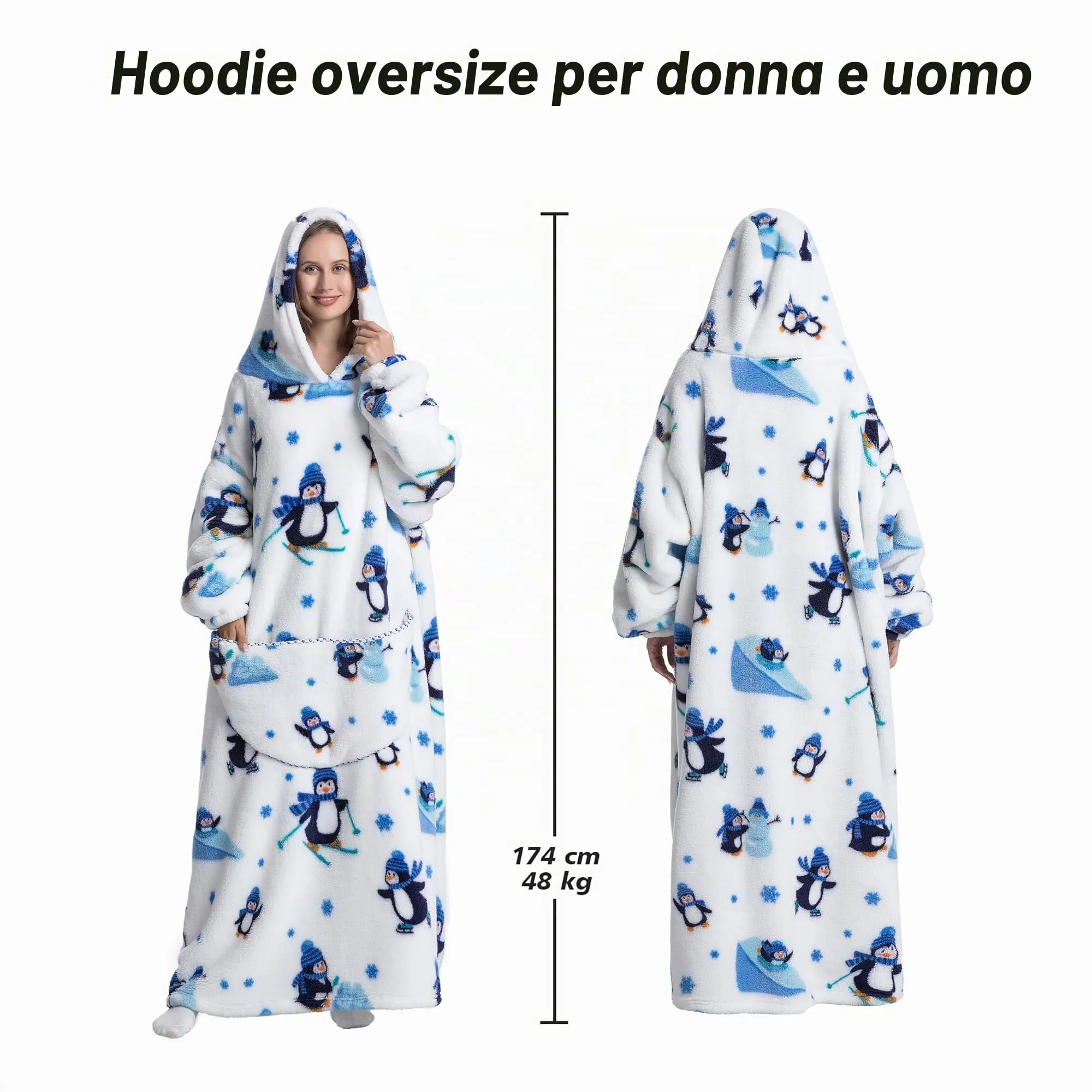 Yzehomijia Coperta portatile con cappuccio, per donne e adulti, coperta con maniche, morbida e calda da indossare come regalo per fidanzata, mamma o mamma koala (Penguin) - immagine 4