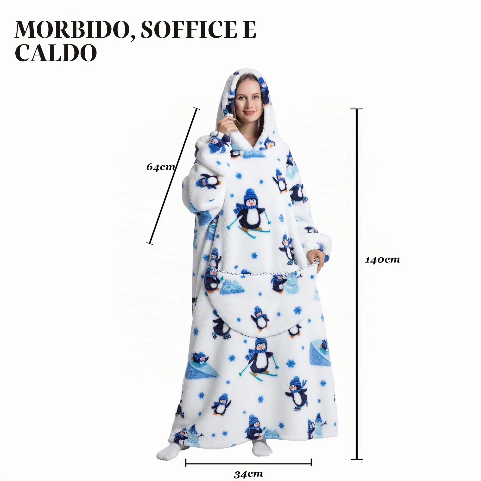 Yzehomijia Coperta portatile con cappuccio, per donne e adulti, coperta con maniche, morbida e calda da indossare come regalo per fidanzata, mamma o mamma koala (Penguin) - immagine 6