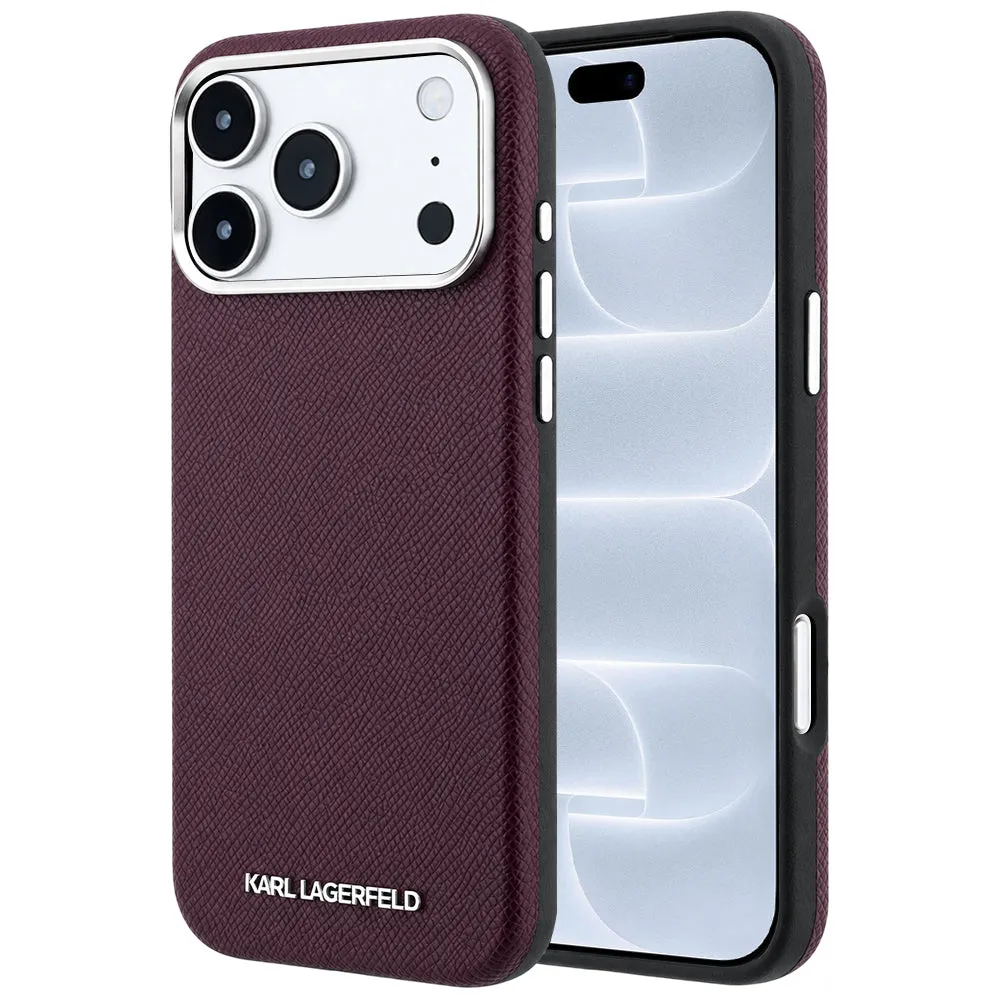 Custodia MagSafe per Apple iPhone 18 Pro / 17 Pro, Karl Lagerfeld, Logo Allungato Granulato, Vinaccia - immagine 1