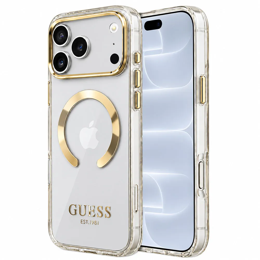 Custodia MagSafe per Apple iPhone 18 Pro / 17 Pro, Guess, Metal Outline, Dorata - immagine 1