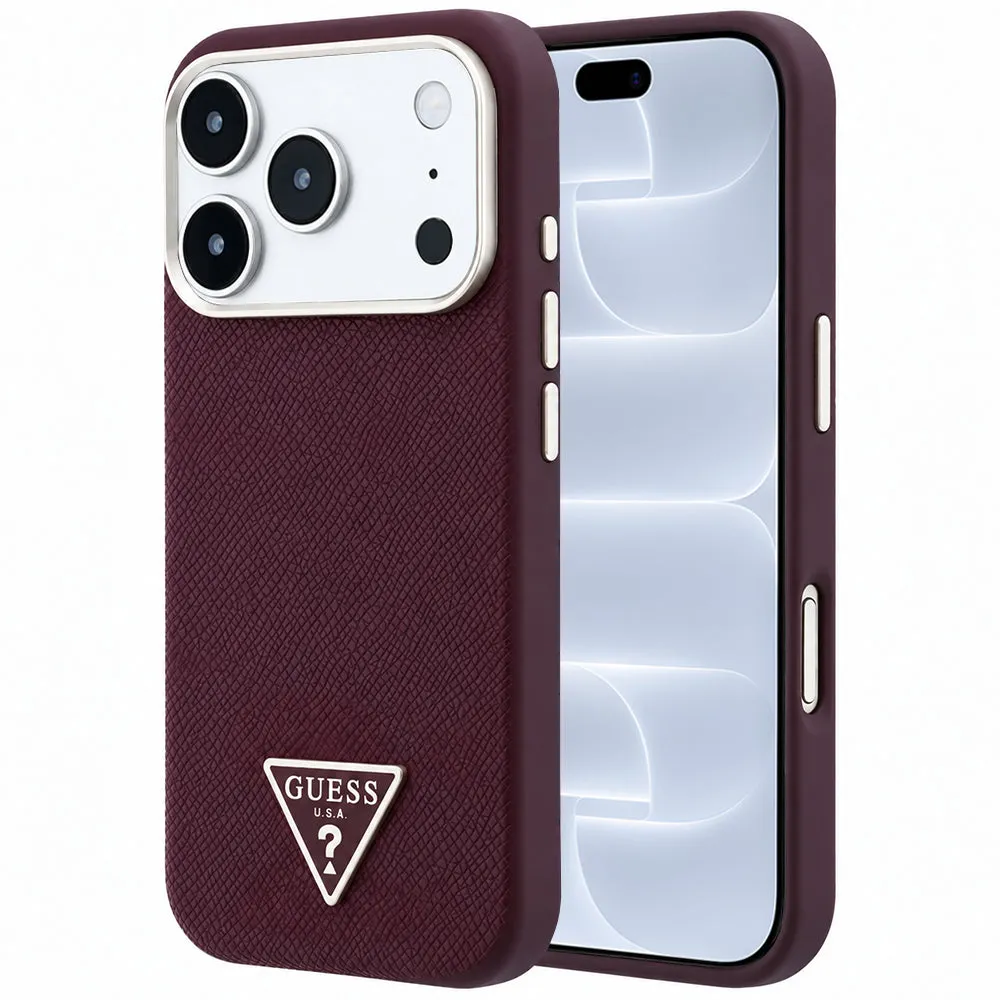 Custodia MagSafe per Apple iPhone 18 Pro / 17 Pro, Guess, Logo Triangolo Granulato, Vinaccia - immagine 1