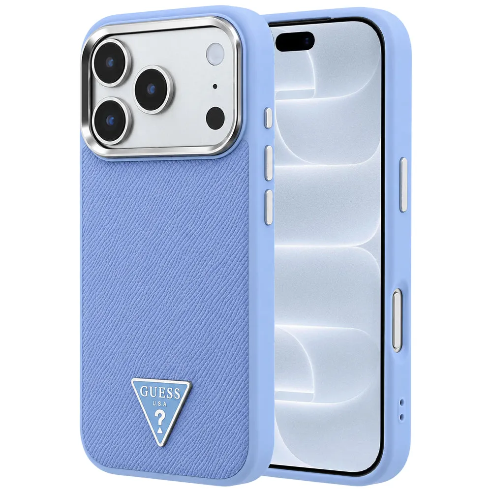 Custodia MagSafe per Apple iPhone 18 Pro / 17 Pro, Guess, Logo Triangolo Granulato, Blu - immagine 1