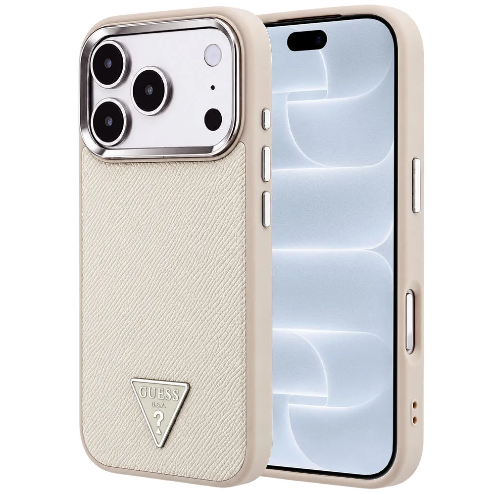 Custodia MagSafe per Apple iPhone 18 Pro / 17 Pro, Guess, Logo Triangolo Granulato, Beige - immagine 1