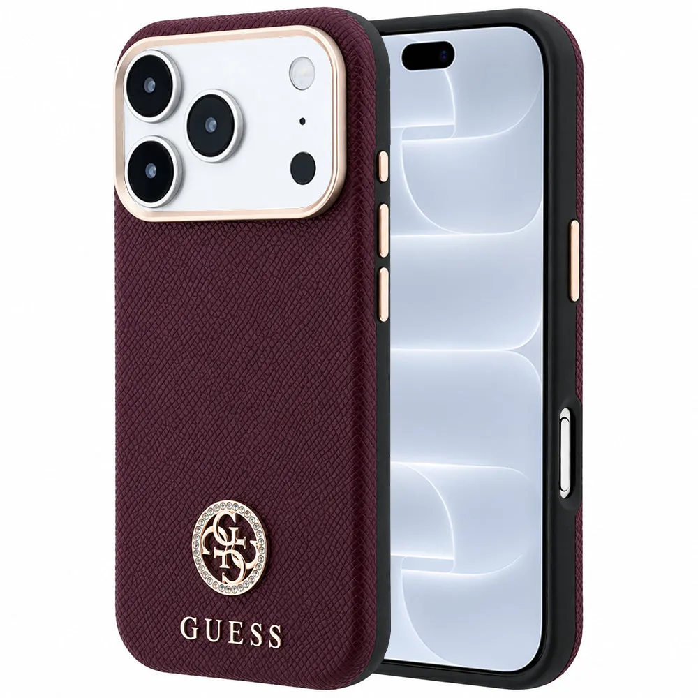 Custodia MagSafe per Apple iPhone 18 Pro / 17 Pro, Guess, Logo Rotondo con Strass Granulato, Vinaccia - immagine 1