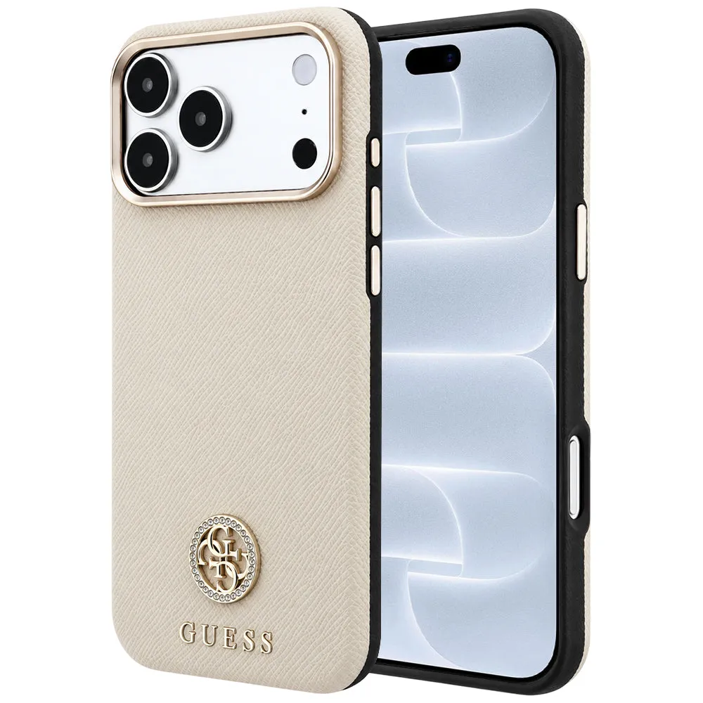 Custodia MagSafe per Apple iPhone 18 Pro / 17 Pro, Guess, Logo Strass Rotondo Grana, Beige - immagine 1