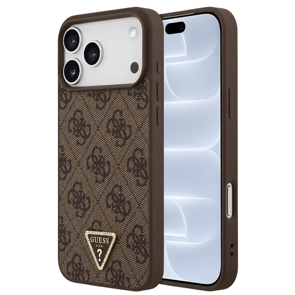 Custodia MagSafe per Apple iPhone 18 Pro / 17 Pro, Guess, 4G Triangle Strass, Marrone - immagine 1