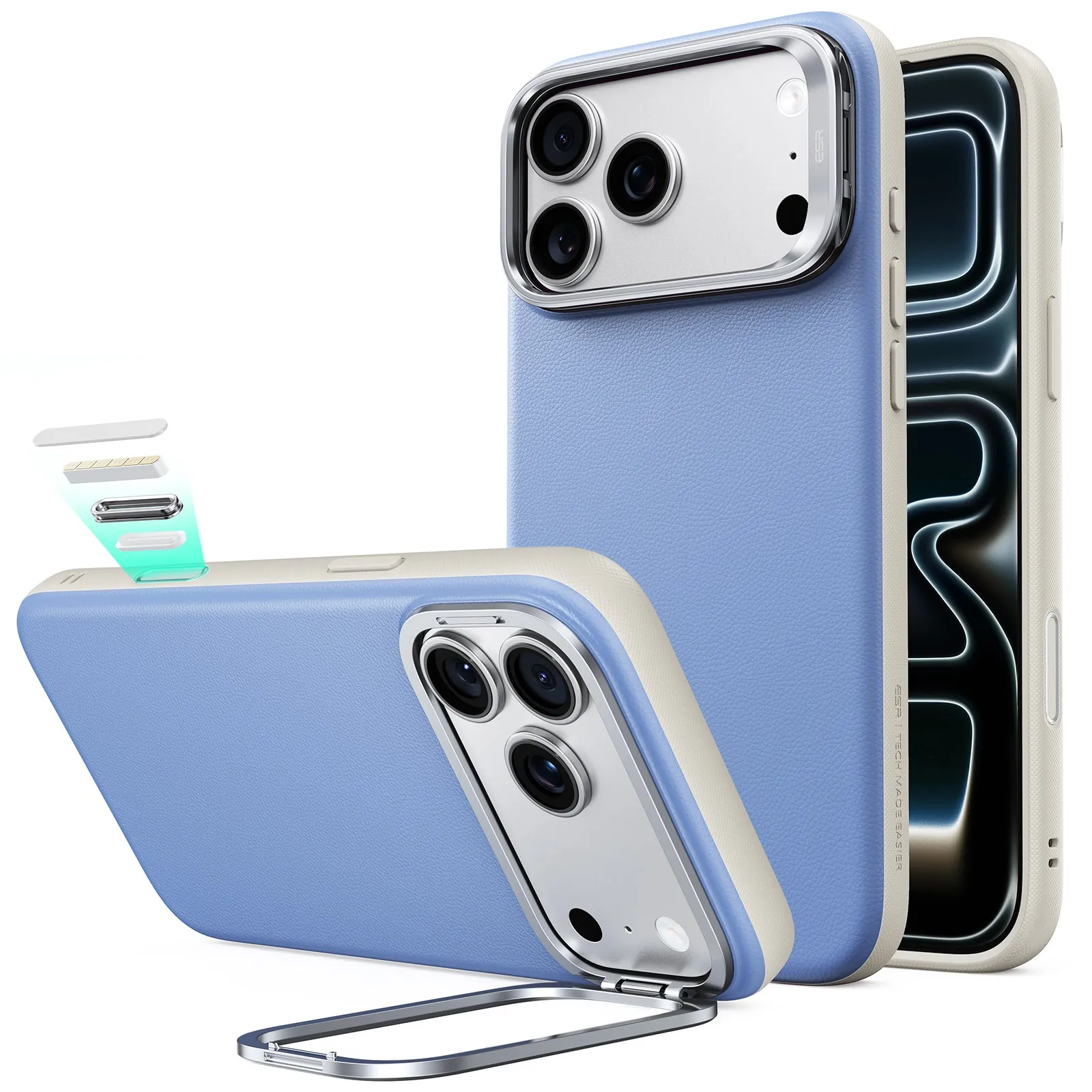 Custodia MagSafe per Apple iPhone 18 Pro / 17 Pro, ESR, Atelier con Supporto, Blu - immagine 1
