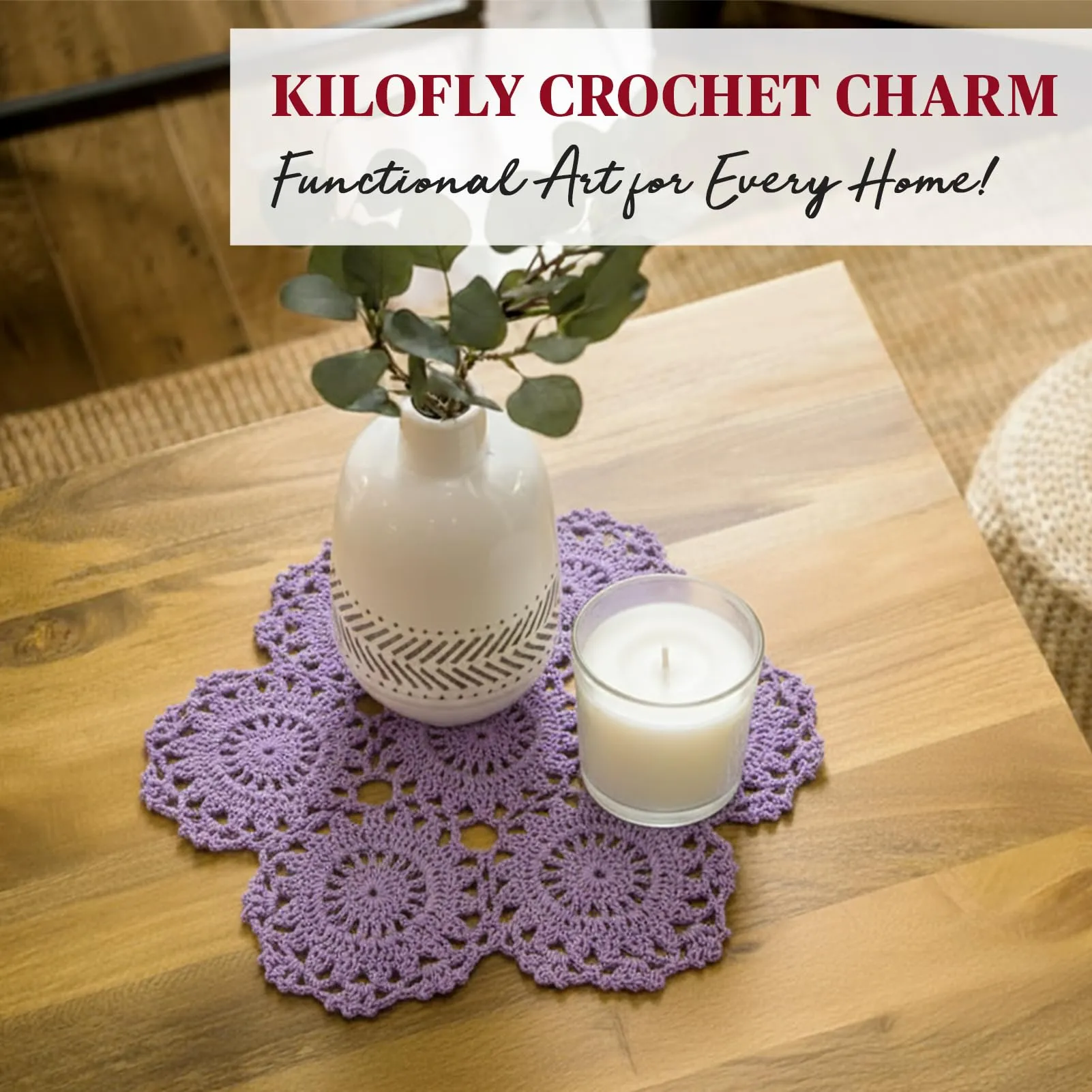 kilofly Confezione da 4 centrini in pizzo di cotone all'uncinetto, motivo floreale, 25,4 cm (viola) - immagine 5